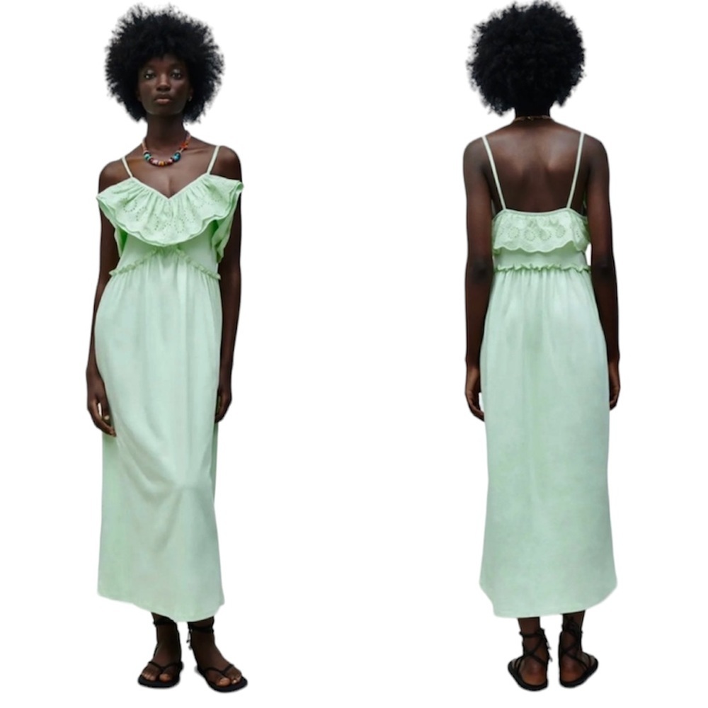 Zara Mint Green Ruffle Eyelet Maxi Dress